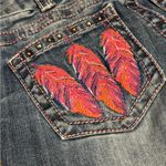 Cowgirl Tuff Women’s Jeans Size 24x36 Fly Free Pink Feather Embroidered Aztec Blue Photo 2