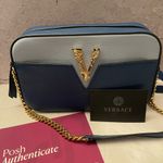 Versace  Virtus Shoulder Bag Blue Color Block with Gold Hardware EUC Photo 2