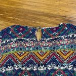 Umgee  Bohemian Bell Sleeve Top Aztec Diamond Print Multicolor Lace‎ Size Small Photo 4