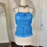 Early 2000's Blue Glitter Ruffle Frilly Cropped Open Back Halter Top M Size M Photo 6