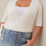 Torrid Ballet Wrap Front Short Sleeve Fitted Cardigan Sweater Shrug Photo 0