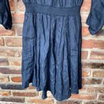 J.Crew Black Linen Palermo Smocked Waist Mini Dress Women's Size XXS Photo 3