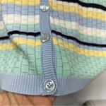 Cherokee  Women's m Short Sleeve striped Sweater button down Blue yellow White Photo 9