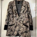 NU Long Line Jacket Soft Jersey Blazer Crackled Splatter Printed Edgy Goth Punk Black Size M Photo 0