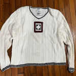 Christopher & Banks  white cable knit sweater with patriotic patch, size Large​ Photo 0