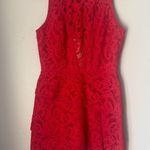 BCBGMAXAZRIA  Hanah Red Lace Overlay Scalloped Tiered Mini Dress Photo 2