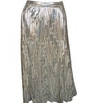 Maeve Anthropologie  Metallic Silver Gold Accordion Pleat Midi Skirt Size 4 Photo 1