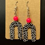 Black & White Polka Dot Arch Dangle Pierced Earrings New Photo 0
