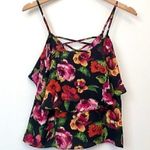 Paper Crane Black Pink Red Green Floral Flounce Tiered Boho Crop Top Tank Blouse Photo 1