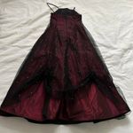 Vintage Red black goth formal prom dress mesh overlays, rhinestones and rosettes Size XXS Photo 3