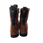 Donald Pliner Leopard Print Leather Size 8.5 Women's Lace Up Zip Combat Boots Photo 3