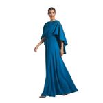 Sachin + Babi  Size 2 NWT Moroccan Blue Crepe Embroidered Wren Cape Maxi Gown Photo 1