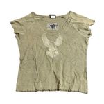 Harley Davidson Y2K Green Embroidered T Shirt Baby Tee‎ Womens Size Medium MOTO Photo 0