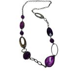 Lavender purple beaded and silver disc chain necklace long statement necklace Photo 4