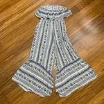 American Eagle Womens XS Jumpsuit White Blue Floral Strapless Wide Leg Palazzo Photo 3