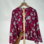 Pink Rose Women's Crepe Floral Flare Sleeve Crossover V-Neck Faux Wrap Top NWT L Photo 8