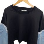 JW & NW Womens Denim Cropped Sweatshirt Black Blue Size OS Photo 1