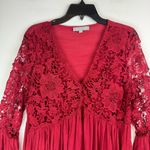J Gee Babydoll Lace Crochet Tunic Mini Dress Sz Large Red Bell Sleeve Flowy Photo 2