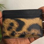 Michael Kors Black Brown Leopard Animal Money Pieces Coin Cardholder Case Wallet Purse Leather Photo 3