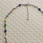 Sterling Silver VTG  Multicolor Cats Eye Station Beaded Choker Necklace Extension Photo 9