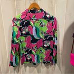 Talbots Cute pinky avocado abstract floral flowy mandarin collar top  boho coast Photo 9