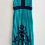 Miss Sixty Teal and Navy Blue Silk Gown Maxi Floral Dress, Size 4 Photo 1