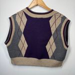 Menlo Sweater Vest Women Tan Dark Purple Argyle Cropped Large Button Academia Photo 1
