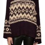 Free People  Brown Fair Isle Split Turtleneck Wool Knit Winter Sweater M Photo 0