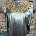 Blouse silver lamee gold lace 1980s shoulder pads Size 12 Photo 0