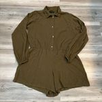 Pretty Little Thing Size 6 Olive Green Long Sleeve Linen Romper Photo 5