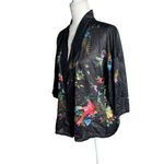 Vintage 70s Teddi Of California Kimono Style Top Size Small Black Floral Bird Photo 2