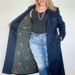 Evan Picone Vintage 100% wool double breasted navy blue overcoat size large L Photo 8