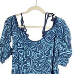 Aerie  AE Womens S Cold Shoulder Tassel Tie Hippie Boho Peasant Top Blue Swirl Photo 1