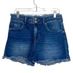 KanCan USA KanCan Dark Wash High Rise Frayed Waist Double Button 3.5” Shorts Photo 1