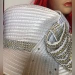 VTG Satin Braided Bucket Hat with Elegant Cascading Rhinestones White Silver 80s Photo 8