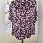 NTM: Jade Melody Tam Pleated Puff Balloon Sleeves Brown & Purple Blouse Sz XL Photo 3