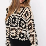 Boho Pink Crochet Sweater Black and White Multiple Photo 0