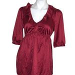 EXPRESS Silky Tops Burgundy Ivory Size Medium Pullover Popover TWO SHIRTS Photo 0