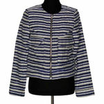 FRNCH  Womens‎ Jacket Blue White Stripe Zip Up Pockets Crew Neck Lined S Photo 0