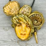 Hand made vintage unique face jewelry necklace accessory unique / whimsical Brown Photo 2