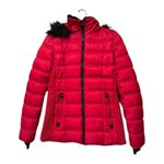 Nautica Red Quilted Puffer Jacket Faux Fur Hood | Women’s Small Photo 0