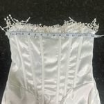 Pearl embellished strapless corset white midi dress side zip back tie sz s Photo 4