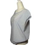 Loft Womens Cap Sleeve Blouse With Embroidered Front Button Placket Blue Size M Photo 4