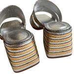 NWOT Arezzo Leather Heidi Heeled Sandals Silver Gold Size 9.5 Photo 7