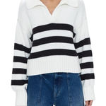 Pistola  Women's Arlo Striped Collared Sweater Cream White Black Cropped Knit XS Photo 0