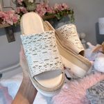 Free People  Santorini Espadrille Beige Plaster Lace Platform Wedge Photo 3