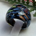 Glass art multi color speckled dots chunky black ring Photo 1