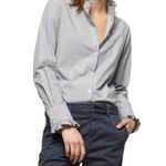 Nili Lotan Lydia Button Down Ruffled Long Sleeve Shirt SMALL Blue Photo 9