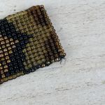 Boutique Southwestern Beaded Stretchy Cuff Bracelet Black Copper Gold Brown Seed Beads Photo 3