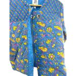 DRA Los Angeles Quilted Floral Print Button Front Jacket Medium Blue Yellow Pink Photo 6